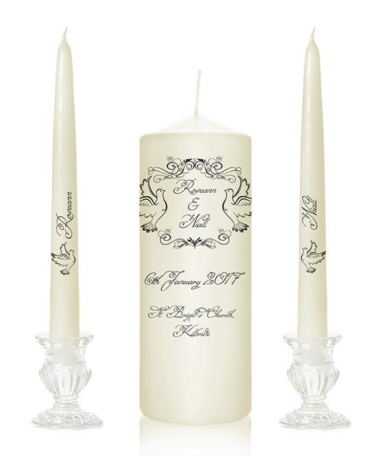 Doves Love doves pigeons Love pigeons printed on candles Wedding candles with pigeons Church candles with doves Online Personalised Special Pressie