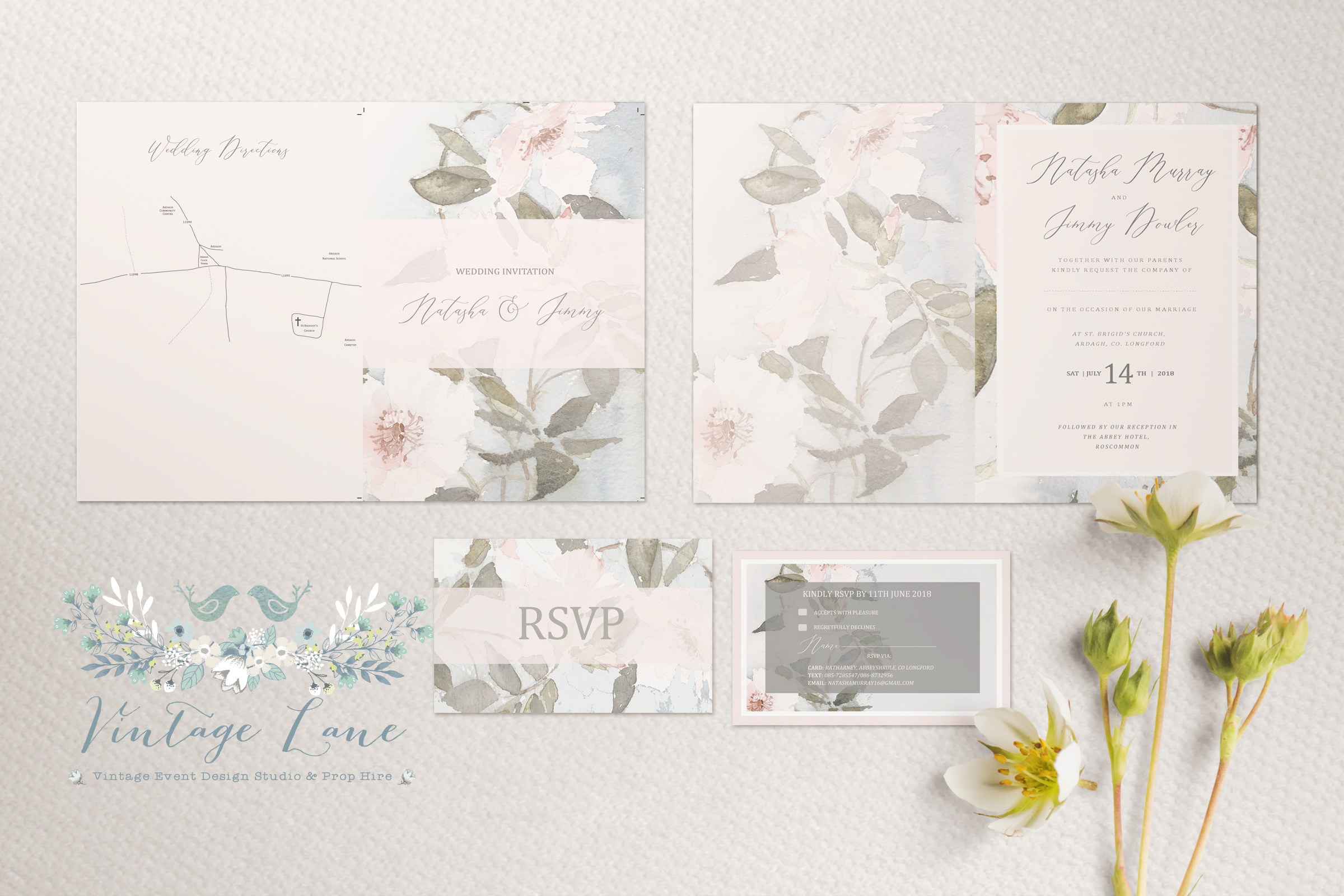 blush wedding invitations blush flowers rustic wedding contemporary stationery handlettering printing in Cork Ireland