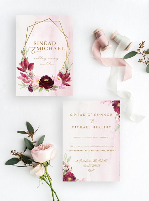wedding day invitations cork ireland bespoke wedding stationery maroon wine colour wedding flowers